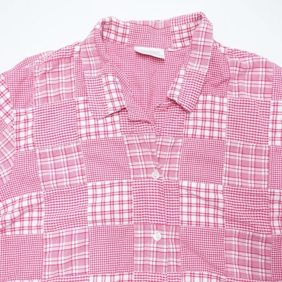 Liz Claiborne Women's XL Shirt Pink Plaid Short Sleeve Point Collared Button - Picture 2 of 4